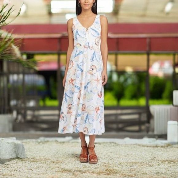 Vacation Summer Beach Resort
BOHO Cruise Cotton Seashell Print
Midi Dress XL - Picture 1 of 10